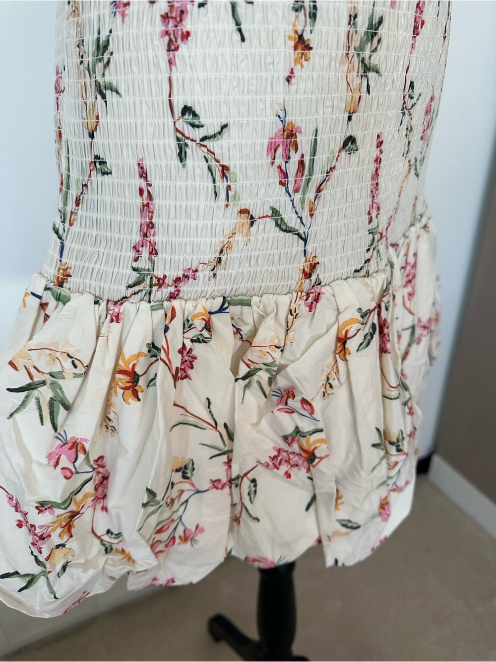 Floral Smocked Off Shoulder Bubble Hem Mini Dress Cottagecore Boho Summer Flirty - Picture 5 of 15